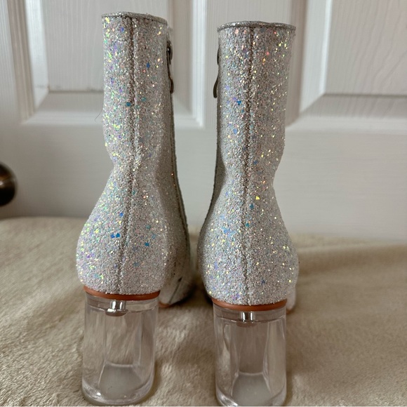 Sequin Glitter Ankle Boots Clear Sparkly Pointed Toe Block High Heel Shiny Boots - Picture 5 of 16